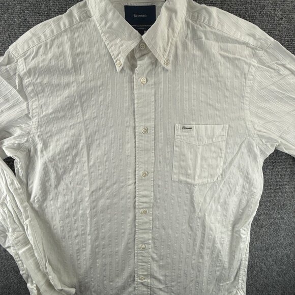 Faconnable Cotton Large Button-Down Striped White Men Pocket Long Sleeve Shirt - Picture 1 of 16